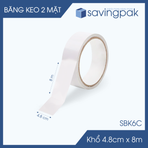 SBK6C - 12 cuộn băng keo 2 mặt siêu dính - Khổ 4.8cm x 8m - Băng dính 2 mặt băng keo hai mặt