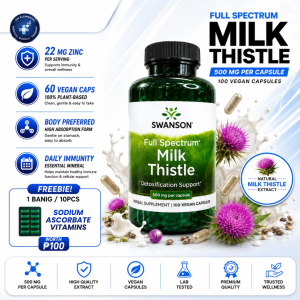 Swanson Milk Thistle (500mg)- Detoxification Support (100 Vegan Capsules) with Freebies