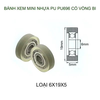 Combo 05 Bánh xe nhựa PU mềm dẻo có vòng bi (bạc đạn) cho cửa trượt lùa với nhiều cỡ tùy chọn