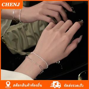 [COD] CHENJ Ship within 24 hours สร้อยข้อมือเงินประกายสีเงินแบบใหม่1 2ชิ้นสร้อยข้อมือผู้หญิงแบบเรียบง่ายปรับได้กำไลข้อมือเครื่องประดับแฟชั่นคุณภาพดี