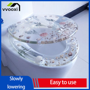 Transparent Toilet lid Toilet Cover Slow Close and Strong Hinges Environmental Protection Resin Toilet Seat Cover Muted Suitable UVO Type Thicken Durable
