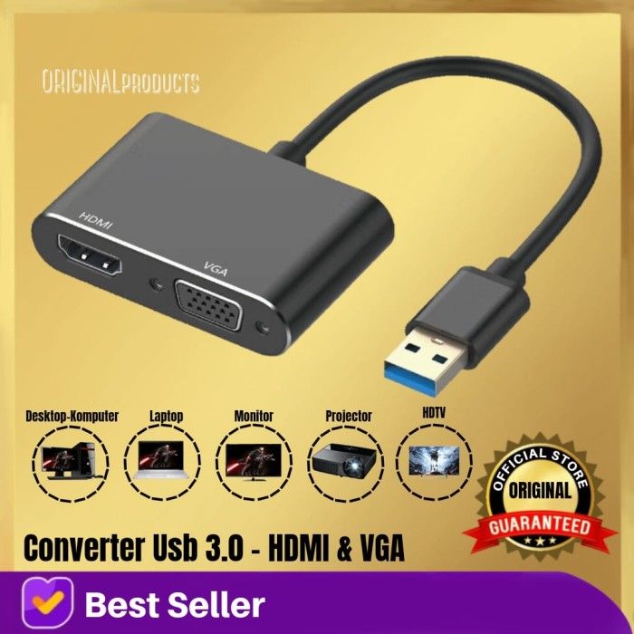 Kabel Converter USB TO VGA HDMI 1080p 2in1 proyektor tv