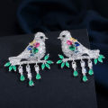 SEQUITO Lucky Bird Sterling 925 Silver Tassel Drop Earrings Paved Multicolor AAA Cubic Zircon Vivid Swallows Shape Women Ear Jewelry for Banquet Party SE710. 