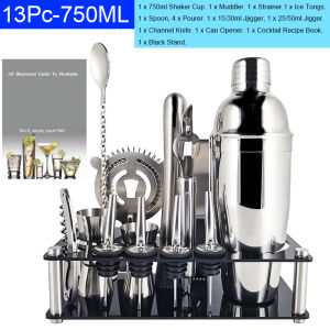 AREYOUCAN 14Pcs/set 750ml Bartender Kit Includes shaker Rack Pourer & Ice Tong Cocktail Shaker Premium Shaker Barware Set With Wine Rack