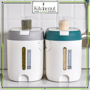 Kitchenut 10KG Rice Container 360° Sealed Lid Cereal Pet Food Storage Container With Measuring Cup