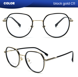 IOOI Eyewear -  Kacamata Bulat Metal PC Lensa Anti Radiasi Bluecromic Photocromic Pria Wanita S11917