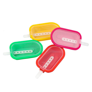 4ชิ้นแม่พิมพ์ไอศครีมที่มีฝาปิดและติดแม่พิมพ์ไอติมซิลิโคนแม่พิมพ์วางซ้อนกันได้เครื่องทำน้ำแข็งทัพพีห้องครัวอุปกรณ์