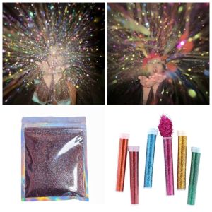 PUZHE ประกายแวววาว ผงกลิตเตอร์ดอกไม้ไฟจำลอง ส่องแสงแวววาว สีสันสดใส ชุดเล็บแวววาว ตกแต่งเล็บศิลปะ อินส์ เม็ดสีผง ภาพคริสต์มาส