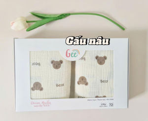 Hộp 2 khăn muslin 2 lớp GEE 100x 100 cm họa tiết Đám mây Gấu hồng Thỏ hoa Thỏ nâu Vũ trụ chất liệu muslin mềm mại thấm hút an toàn cho trẻ sơ sinh