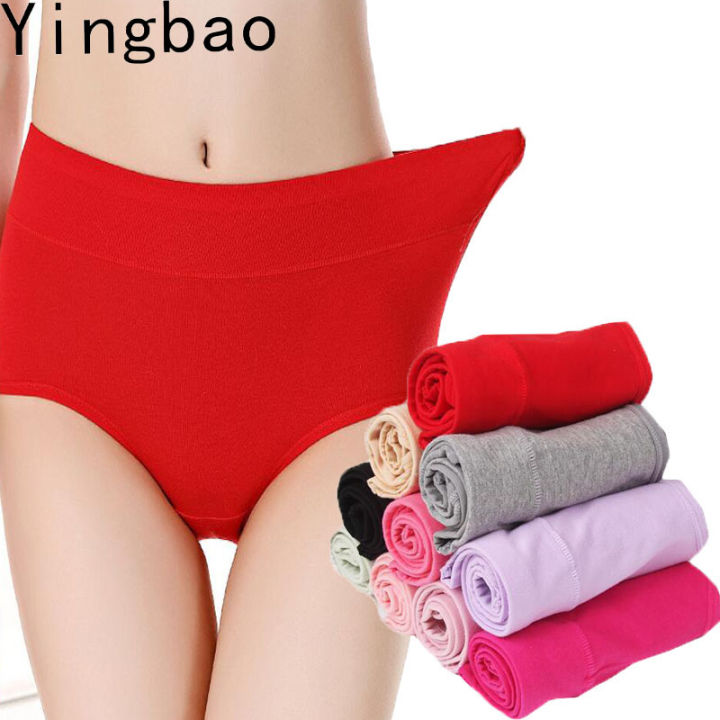 Yingbao M L XL XXL 3XL Soft Cotton Women Mid Waist Brief Panties Ladies  Female Girl Underwear Plus Size Big Size Black Red Grey Pink Grey Beige Big  Size