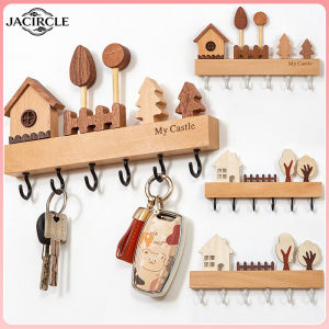 JACIRCLE Wooden Hook Wall Rack Ins Style Key Hanger Key Box Wall Paste Storage Box Organizer
