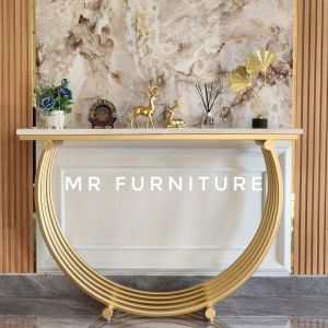 Meja Konsul Curva Gold Top Marmer Krem