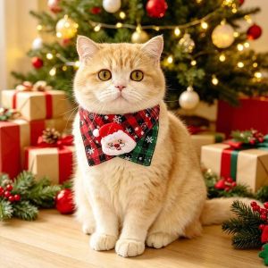 U85IS1 Adjustable Strap Christmas Pet Collar Checkered Pattern Soft Cloth Cat Dog Neckerchief Xmas Puppy Bandana Durable Buckle Santa Claus Bib Pet Party