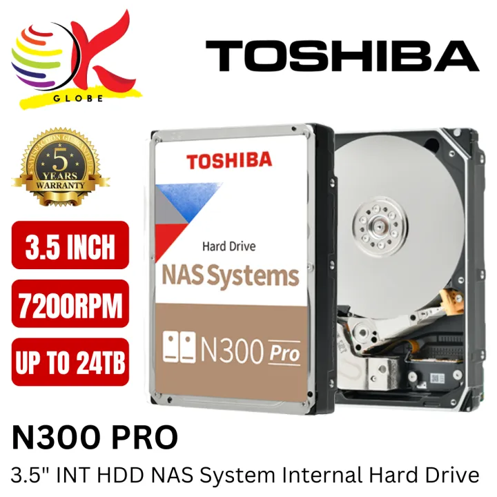 Toshiba INT HDD 3.5" N300 Pro NAS System Internal Hard Drive Hard Disk (7,200rpm) Harddisk - UP TO 24TB