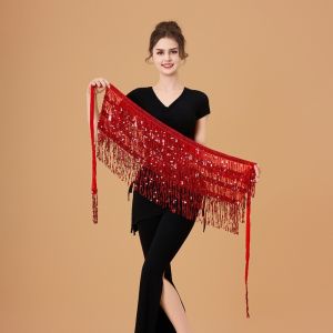 LUCKFRE Lấp lánh Dây lưng múa bụng 4-Row Kim loại Váy quấn khiêu vũ Dây lưng tua rua Có thể điều chỉnh Khăn quàng hông đính kim sa Halloween