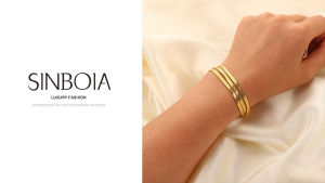 Sinboia สร้อยข้อมือโซ่ลายงูทอง18Kกำไลข้อมือแฟชั่นเด็กผู้หญิง3ชั้น