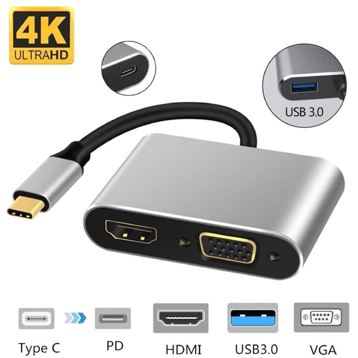 4 in 1 TypeC USB C to 4K HDMI VGA USB3.0 PD Adapter Converter โปรด ...