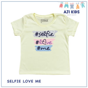 AJI Kids Girls Pastel Colored Graphic Tee with "Selfie Love Me" Print