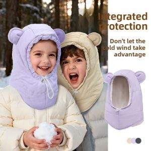 BABYBANG Solid Color Balaclava Hat Keep Warm Hood Ski  Hat Simple Scarf Winter Ear Protection Cap Kids