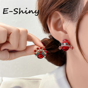 Chinese National Style Peking Opera Facial Mask Red Stud Earrings Personality Ear Accessories for Women Girls