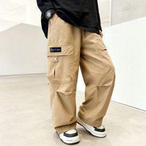 New Kids String Baggy Cargo Pants Korean Style Trendy Loose Fit Casual Wide Leg Cargo Pants for 5-14Y Kids Boys