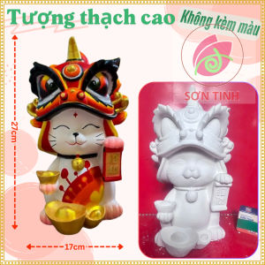 Tượng thạch cao MÈO LÂN thần tài M45 trang trí Tết (Không kèm màu) Bé Tô Màu Tô Tượng