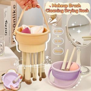 Multi-functional 3 in1Makeup Brush Cleaning Bowl Pad Powder Puff Beauty Tool Clean Drying Storage