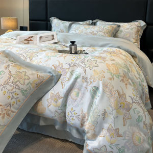 Bedding four-piece set Class A high-grade Tencel four-piece set Silky cool ice silk quilt cover Sheet bedding four-piece set (bed sheet * 1 quilt cover * 1 pillowcase * 2)