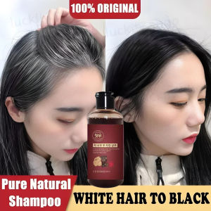 Black Hair Shampoo Permanent Effective Herbal Natural Polygonum Multiflorum Hair Blackening Shampoo Turn Your White/Gray Hair Into Black Gentle Nourshing Hair roots Coverage Grey Hair Treatment Care shampoo 300ml