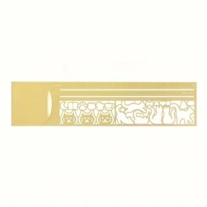 JPTD Stationery Tool Cat Pattern Ruler Double-Sided Precision Cat Template Ruler Multifunctional Kawaii Metal Bookmark Painting Drawing