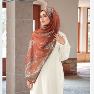 Jifang Retro Vinatge Wide Brim Paisley Cashew Print Rayon Cotton Shawl Pashmina Muslim Hijabs Shawls YW113