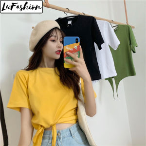 LuFashion Crop Tops for Women Summer Korean Short Sleeve Fashionable Casual T-Shirts