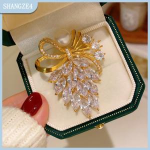 【SHANGZE4】 Thời trang Rhinestone pha lê Bow ngọc trai trâm cài phụ nữ quần áo áo trang sức accessries Quà Tặng
