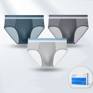 KUCHAR Celana Dalam Bahan Sutra น้ำแข็งตาข่ายระบายอากาศ3ชิ้นสำหรับผู้ชายกางเกงในเอวต่ำแฟชั่นเซ็กซี่กราฟีนยืดต้านเชื้อแบคทีเรีย