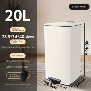 20L/30L/50L square stainless trash can with cover pedal for kitchen room garbage bin large outdoor