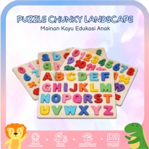 Puzzle Kayu Chunky Landscape Mainan Edukasi Belajar Angka Huruf Shapes