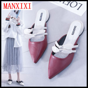 MANXIXI Brand Korean Version Slippers Fashion Mules Shoes Beautiful Young Style Color Match Bow Flat Sandals For Women (35-40 Size)