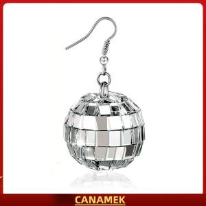 Miễn phí vận chuyển✨ 1 cặp bông tai dáng dài hình quả cầu disco lấp lánh màu bạc phong cách thập niên 70 dành cho nữ – trang sức thời trang cá tính bông tai thả tròn phong cách retro