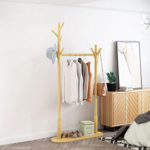 Simple solid wood clothes drying rack bedroom clothes hanging rack thickened balcony household clothes drying artifact