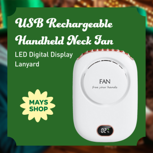 DQ203 Mini Portable Neck Fan Rechargeable 2000mAh Versatile Handheld or Desktop with Neck Strap LED Display Small Fan