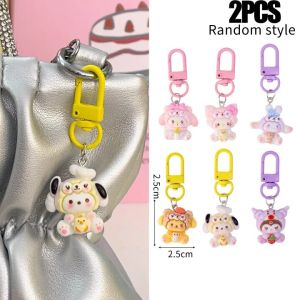 4PCS Sanrio Hello Kitty Keychain Cartoon Anime Cross Dressing Kuromi Cinnamoroll Bag Pendant Car Keyring Jewelry Gifts