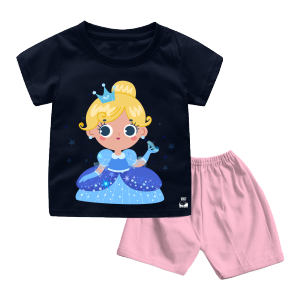 Naked & Free Setelan Bayi Anak Seri Blue Princess Usia 6 Bulan - 8 Tahun Bahan Katun Combed