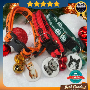 Kalung Kucing Lucu Motif Halloween Bahan Tali Sepatu liontin Custom Bahan Aklirik Lonceng Isi 2