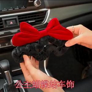 Car Mirror Cover Velvet Retro Red Bow Universal Stretch Soft Plush Rearview Mirror Case Decor For Women