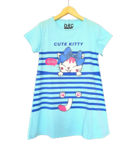Dress Anak Perempuan D&C Kitty Kacamata Fanta /MN Tas Navy /Cat Salur Biru /Hello Cat Cream Usia 1-10 tahun / Baju Anak Cewek / Daster Anak Cewek