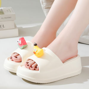 [Free Shipping] Thick-Soled High-Heeled Slippers For Women New Summer Home Style Cute Cartoon Sandals Non-Slip For Bathroom And Casual Outdoor Wear