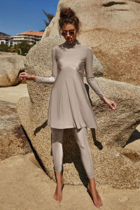 2025 Praia Muslim Swimsuit Long Sleeve Black Ruffle Full Muslim Swimsuit Two-Piece Burkini Swimsuit