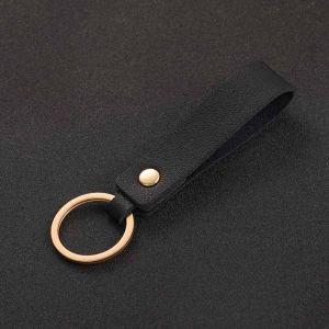 JIYAN2866 Simple PU Leather Keychain Creative Blank Car Key Chains Gift Fashion Metal Key Rings Accessories