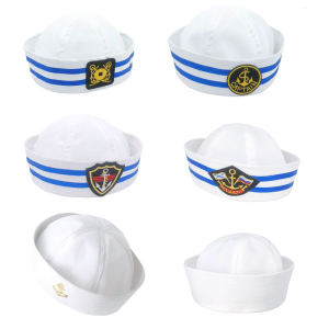 Sailors Ship Captain White Military Hat Adult Kids Navy Marine Cap Anchor Sea Boating Party Cosplay Outfit