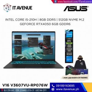 ASUS V16 V3607VU-RP076W (MATTE BLACK) - INTEL CORE I5-210H/8GB DDR5 RAM/512GB NVME PCIE M.2 SSD/NVIDIA GEFORCE RTX4050 6GB GDDR6/WIN11 HOME/16 INCHES WUXGA 144HZ DISPLAY